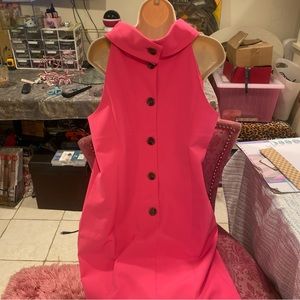 STS Sail To Sable Dress Large Bubblegum Pink Cowl Neck Button Back Barbie Style